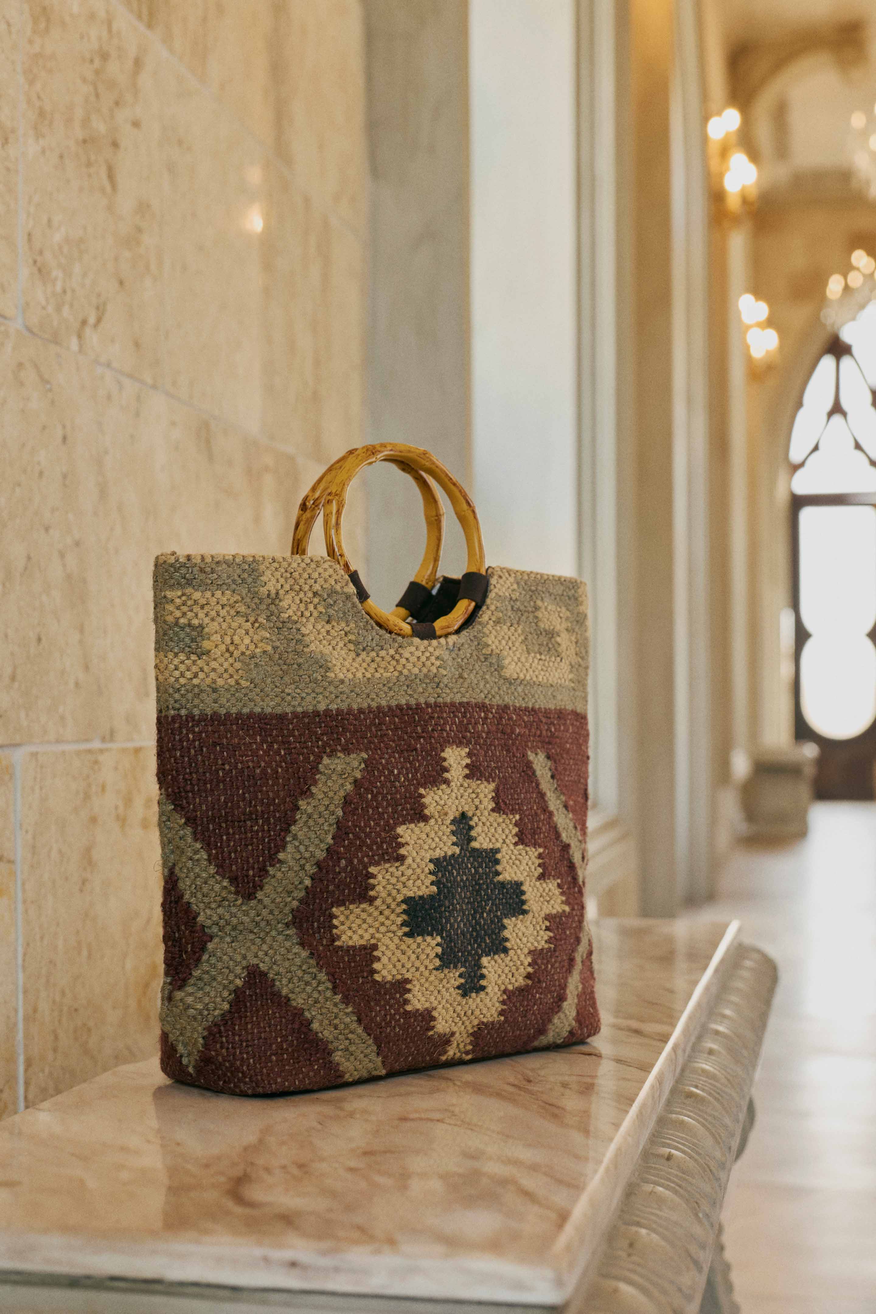 Myra Desert Loom Jute Tote Bag in Harvest Clay