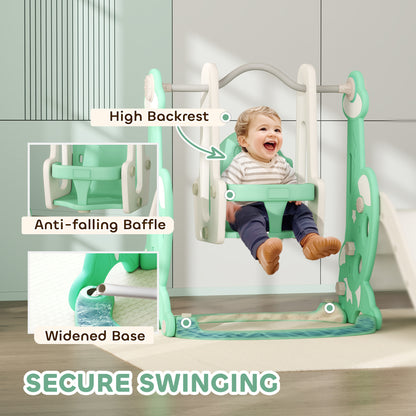 4 In 1 Toddler Slide And Swing Set For Ages 1.5-4, Toddler Playset Playground With Climber, Basketball Hoop, Green