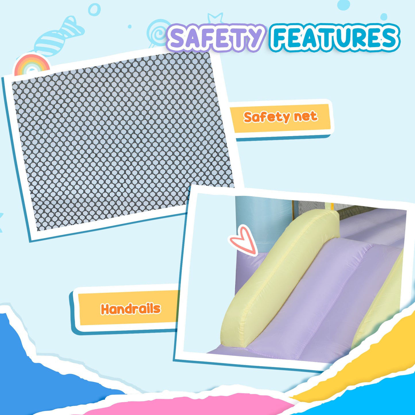 Inflatable Bounce House With Air Blower, Slide, Stakes, Repair Patches, Storage Bag, For Kids Ages 3-8, 98 X 65 X 79